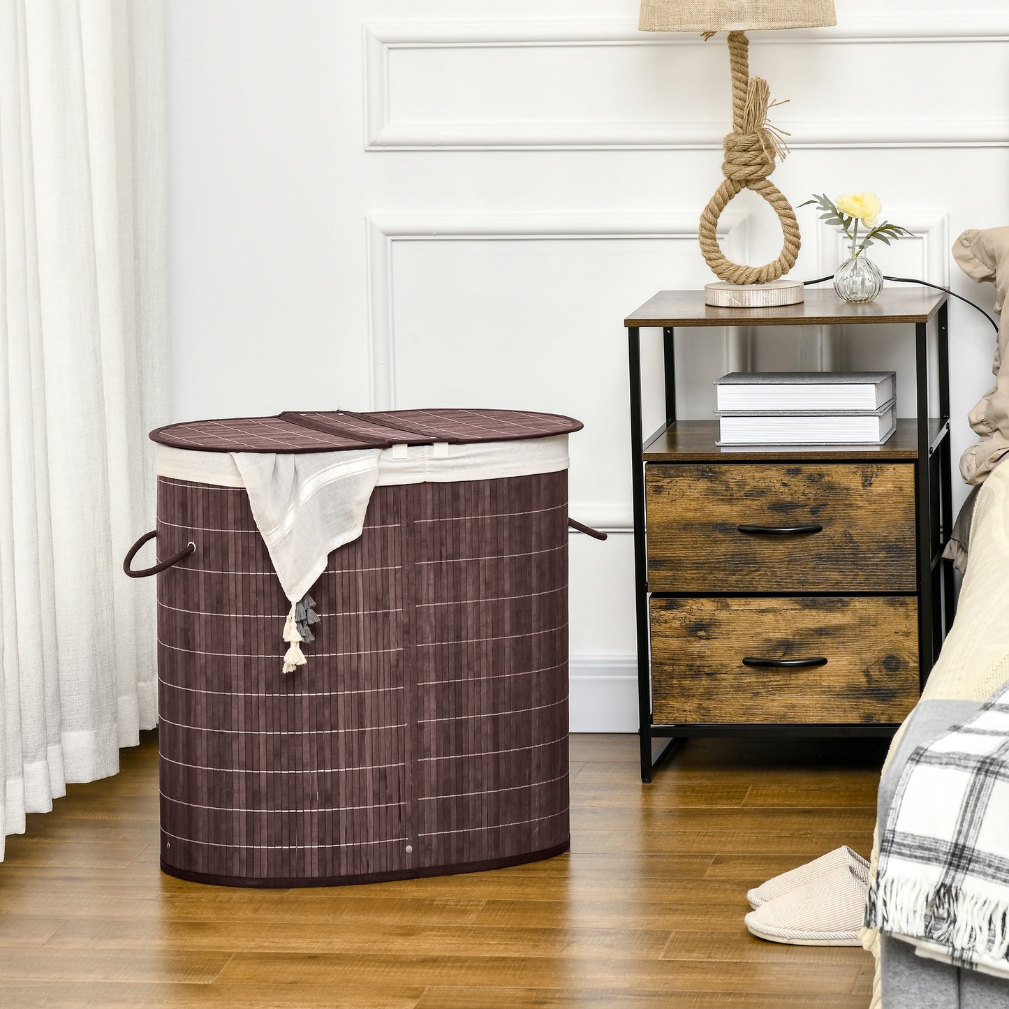 100L Bamboo Laundry Basket with Lid, Washing Basket, Brown