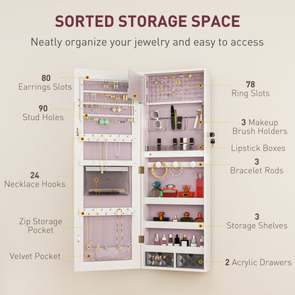Door Hanging or Wall Mounted Jewellery Cabinet w/ Mirror Pink Lining