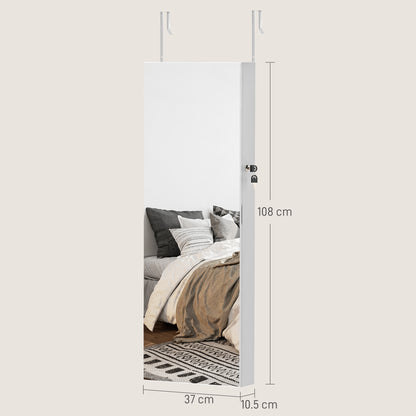 Door Hanging or Wall Mounted Jewellery Cabinet w/ Mirror Pink Lining