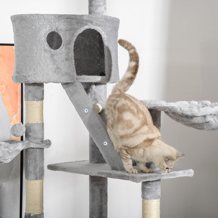 Floor to Ceiling Cat Tree for Indoor Cats 240-260cm Adjustable Height Grey