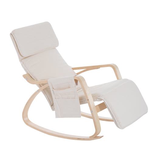 Rocking Chair Recliner Armchair with Adjustable Footrest, Cream White
