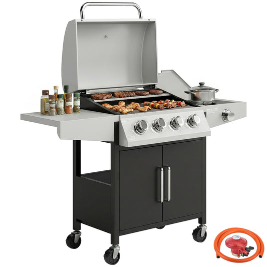 4+1 Burner Gas BBQ Grill with Side Burner, 50000 BTU Gas Grill