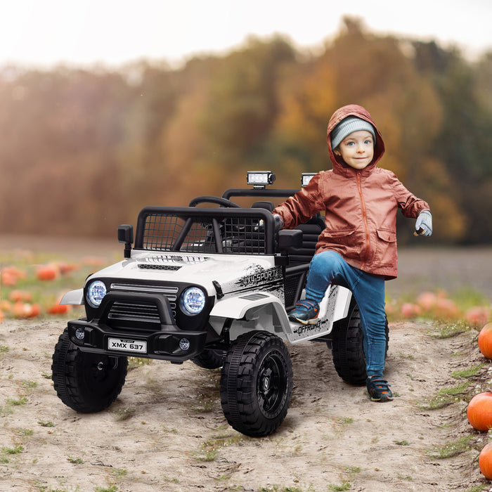 Kids Ride On Car, 12V Electric Truck w/ Suspension - White