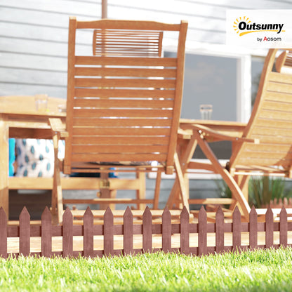 Pack of 12 Wooden Border Fences, Garden Fixed Picket Fence for Lawn Edging, Flowerbed, 60L x 1D x 34H cm, Rustic Brown
