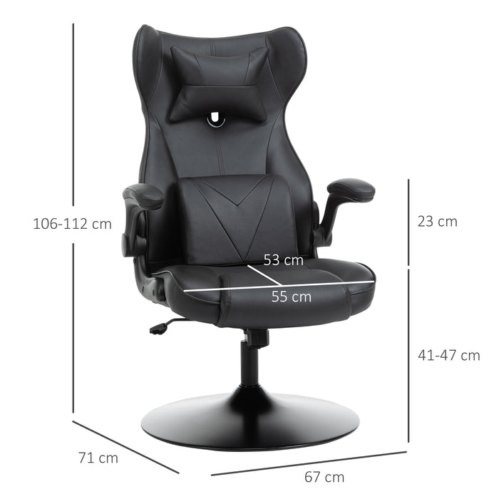 Video Game Chair with Lumbar Support, Racing Style Home Office Chair, Computer Chair with Swivel Base, Flip-up Armrest and Headrest, Black