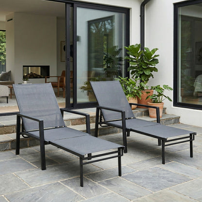 Sun Loungers Set of 2 w/ Retractable Footrest 5-Position Adjustable