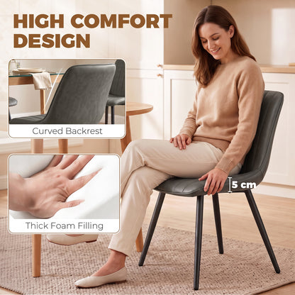 Faux Leather Upholstered Kitchen Chairs with Metal Legs, Grey