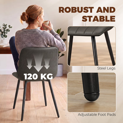 Faux Leather Upholstered Kitchen Chairs with Metal Legs, Grey