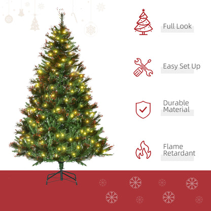 6ft Pre-Lit Christmas Tree Artificial Spruce Xmas Tree Warm White LED Holiday Décor with Metal Stand