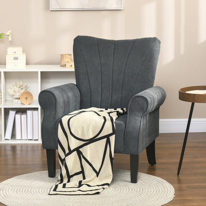 Armchair, Upholstered Modern Accent Chair with Wood Legs, Grey