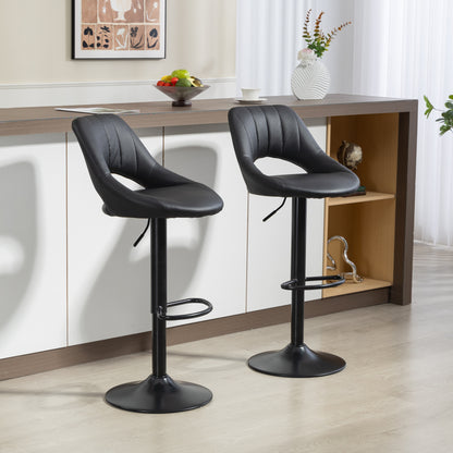 Barstools Set of 2, Dining Stools with Backrest and Footrest, Black