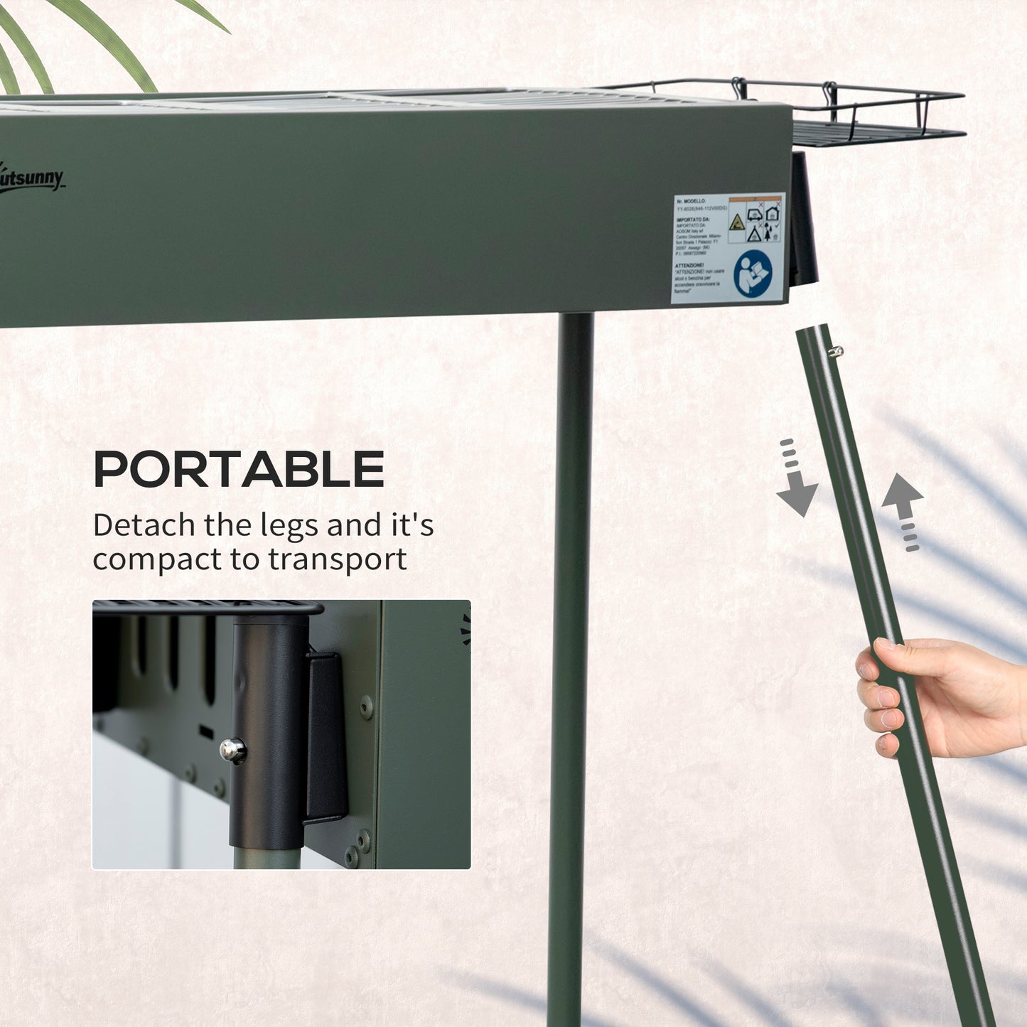 Portable Charcoal Barbecue Grill with Seasoning Baskets and Hooks