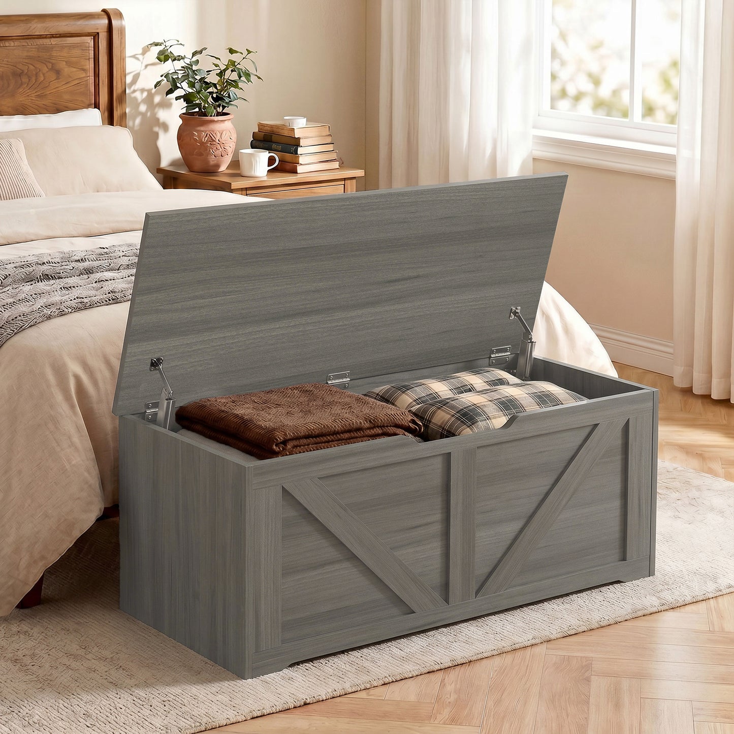 Storage Trunk for Living Room, with Safety Hinges, 100cm, Dark Grey