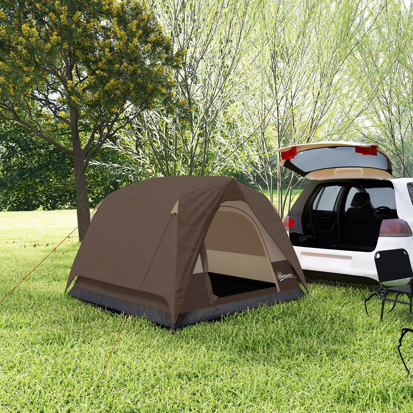 3-4 Person Camping Tent, Waterproof Tent, Brown