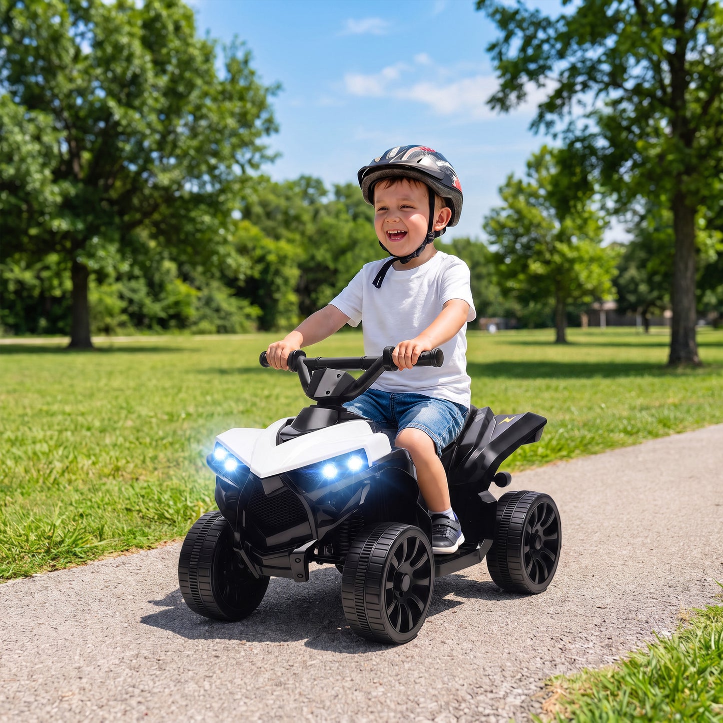 6V Kids ATV, Battery Powered Ride on Car for Ages 18-56 M, White