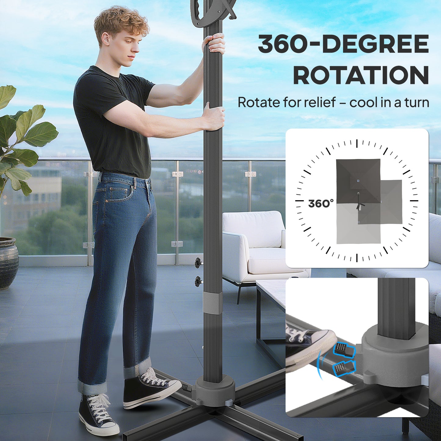 3.5m Aluminium Cantilever Parasol w/ LED Lights Crank Tilt UV50+ Grey