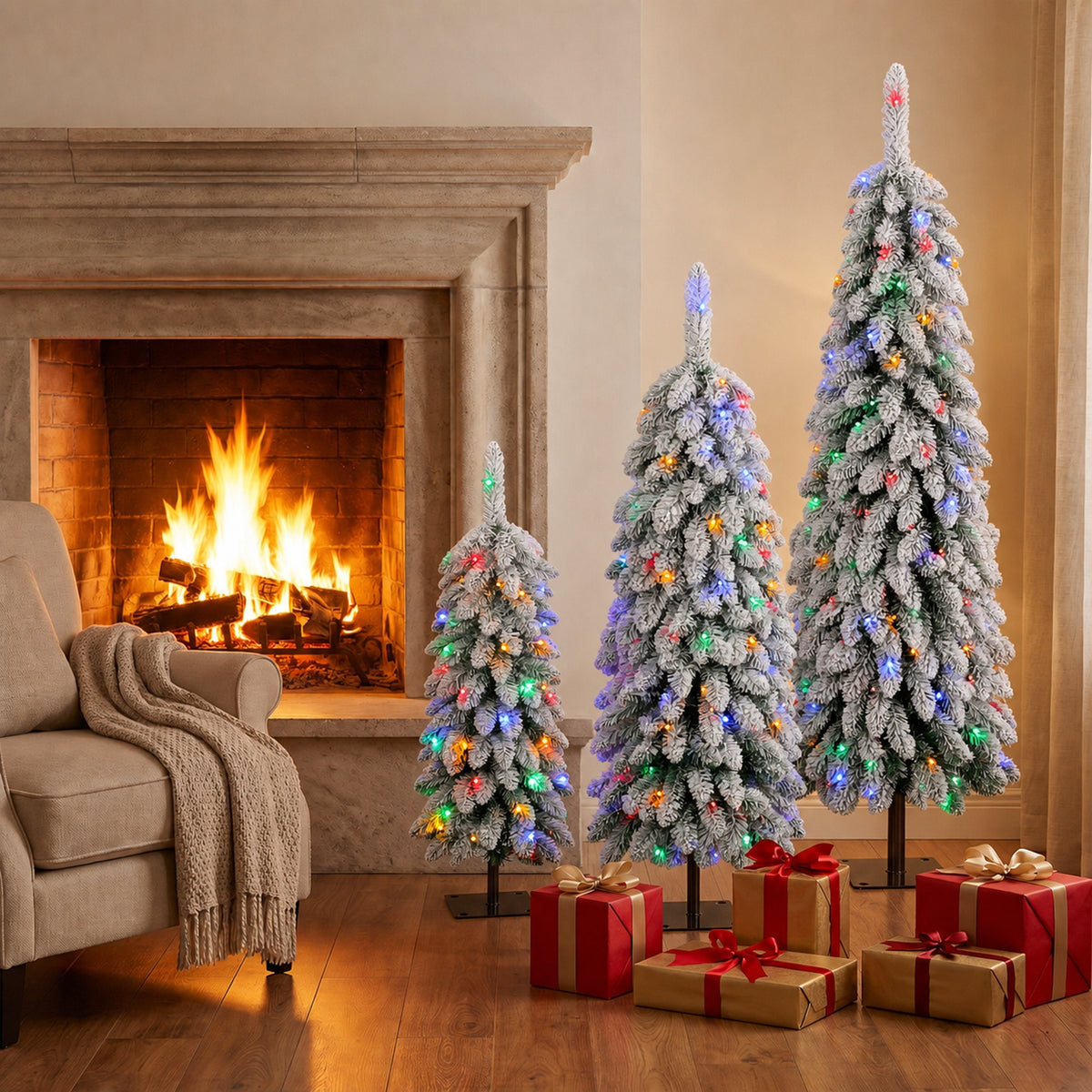 Artificial Christmas Tree Set of 3, PVC Branch Tips, Green White