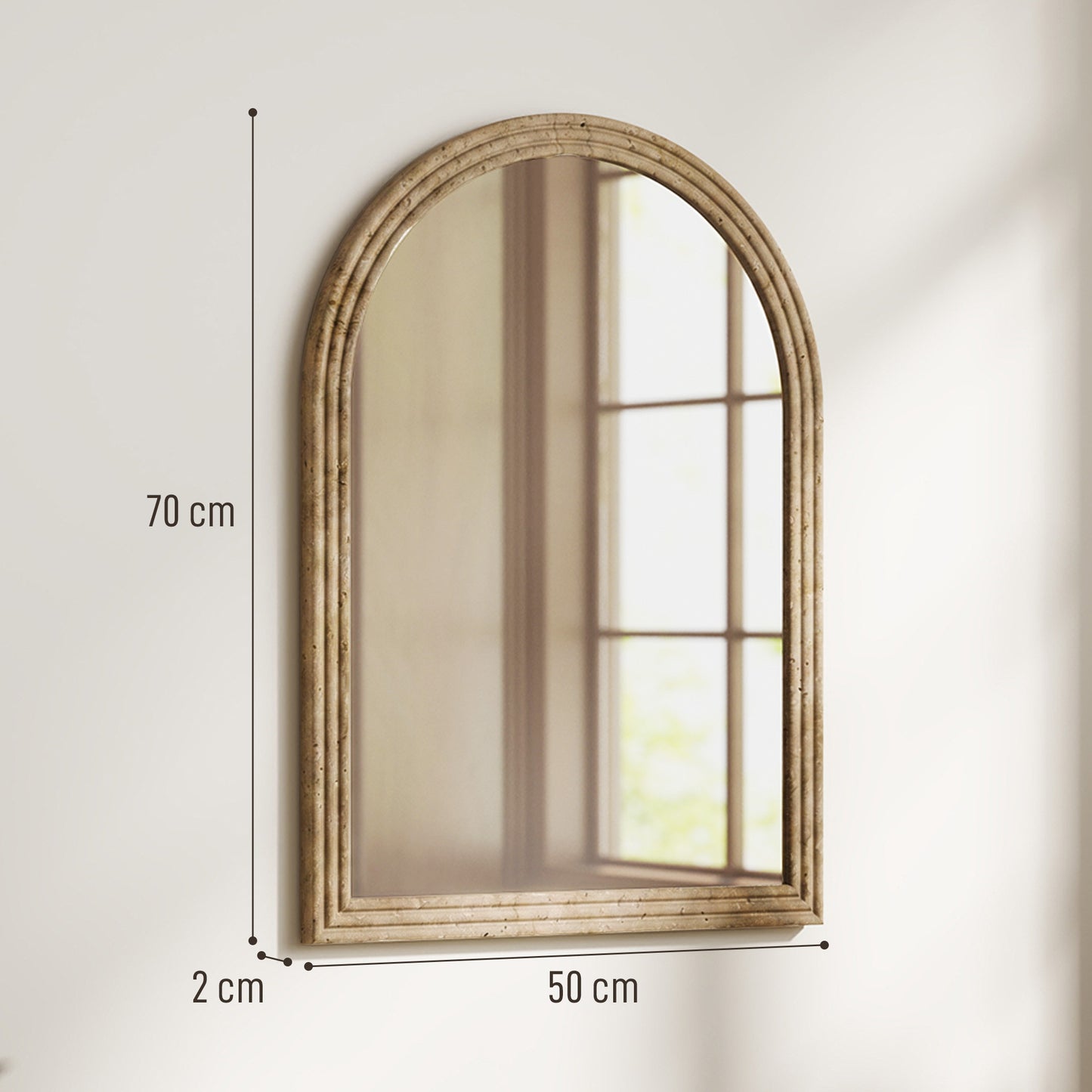 Modern Wall-Mounted Mirror with Grooved Edge, Brown