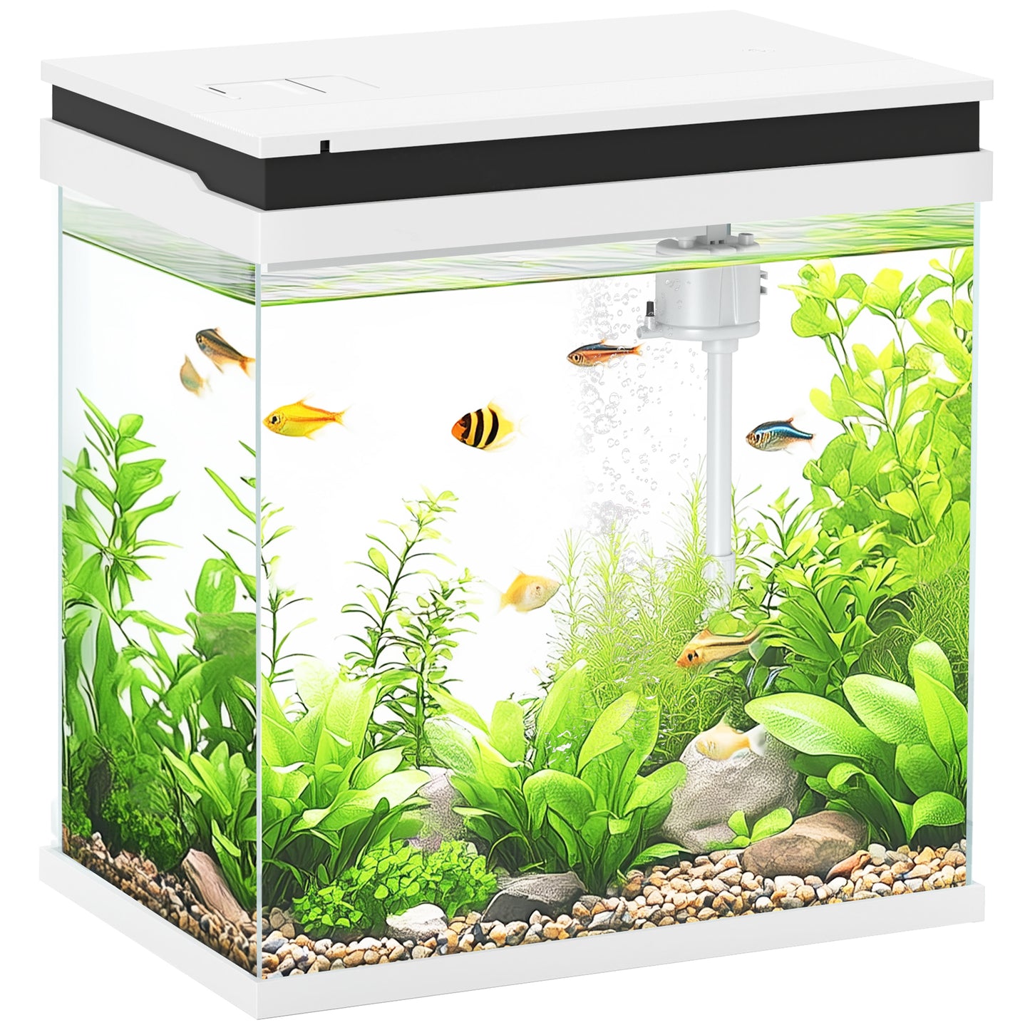 14L Small Fish Tank with Filter System, LED Lights, Water Pump, White