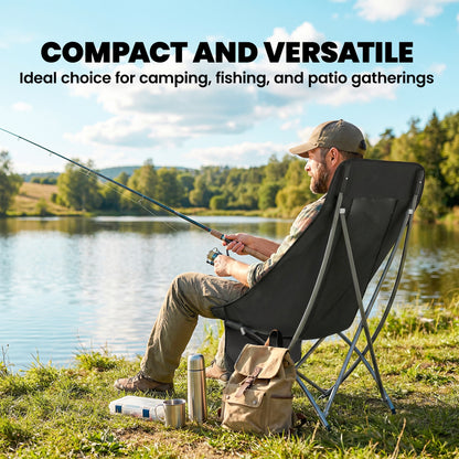 Camping Chair Portable with Side Pocket Black