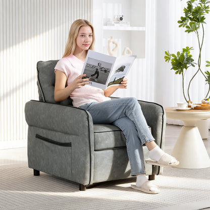 Armchair, Faux Leather Accent Chair with Thicken Cushion, Grey