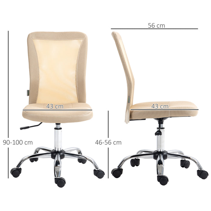 Computer Desk Chair, Mesh Office Chair with Adjustable Height and Swivel Wheels, Armless Study Chair, Beige