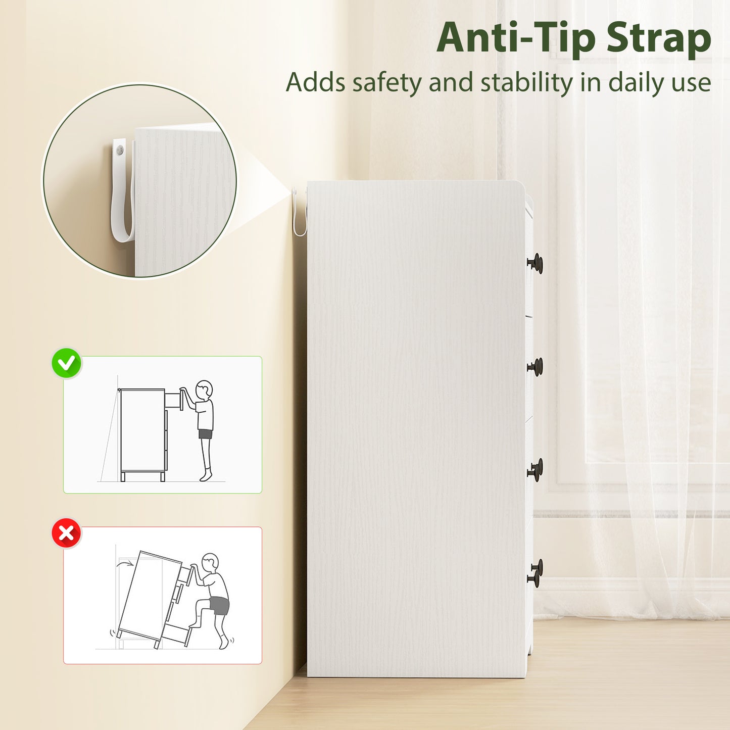 4 Drawer Chest of Drawers, Storage Cabinet, White Wood Effect