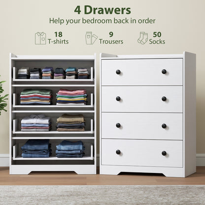 4 Drawer Chest of Drawers, Storage Cabinet, White Wood Effect