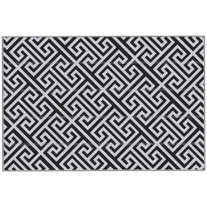 182 x 274 cm(6x9ft) Outdoor Rug Reversible Mat Plastic Straw Rug Portable RV Camping Mat for Garden Deck Picnic Indoor, Black & White