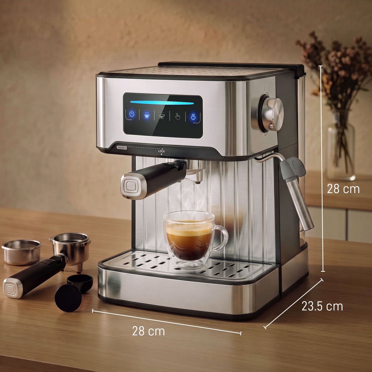 Espresso Machine, 20-Bar, 1.6 L Tank, LED Touch, Black
