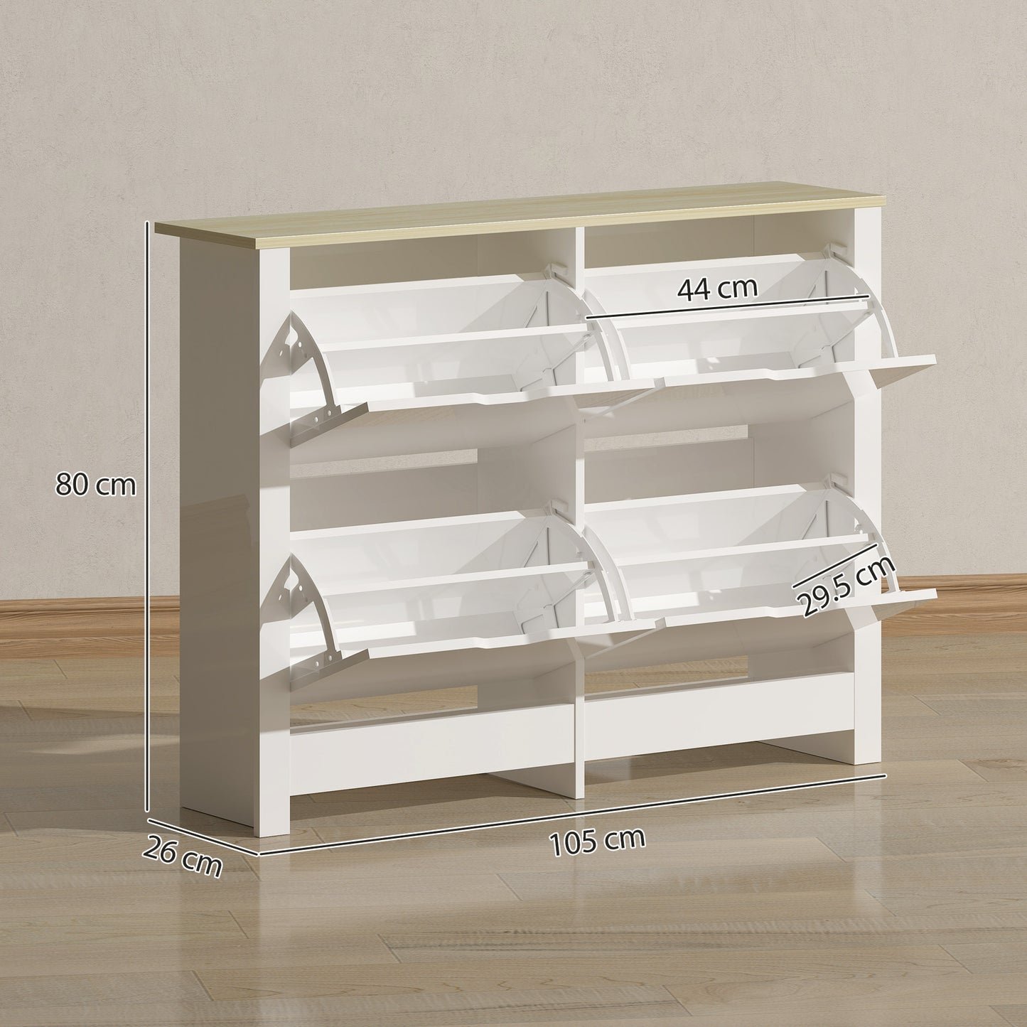 16-Shoe Storage Cabinet 4 Shelves 4 Drawers Tabletop White