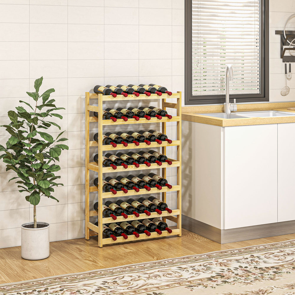 Free Standing Wooden Wine Rack 42 Bottles Holders, Natural