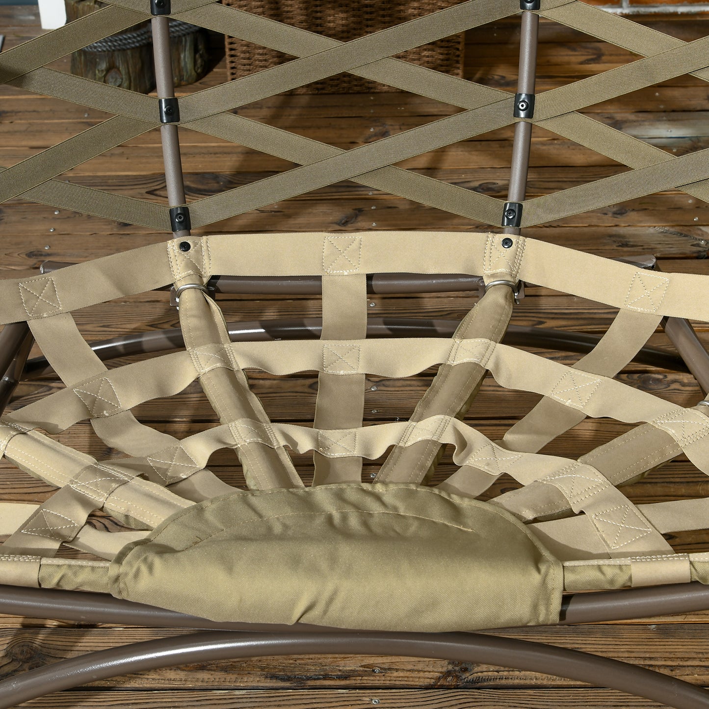 2 Seater Egg Chair Outdoor, Folding Weave Garden Furniture Chair with Cushion, Cup Pockets - Khaki