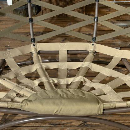 2 Seater Egg Chair Outdoor, Folding Weave Garden Furniture Chair with Cushion, Cup Pockets - Khaki
