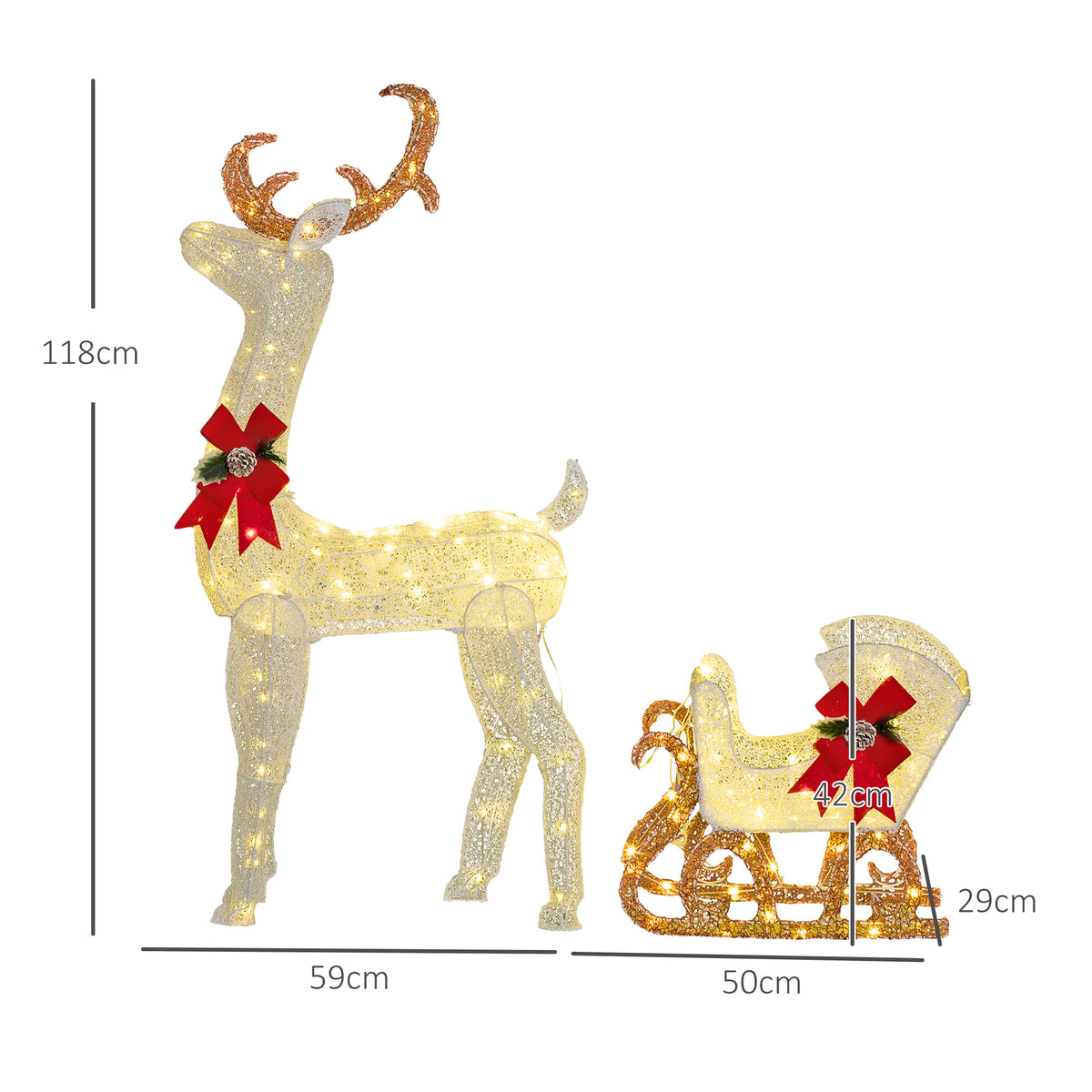 Light Up Reindeer & Sleigh Christmas Decoration w/ 170 LED Lights