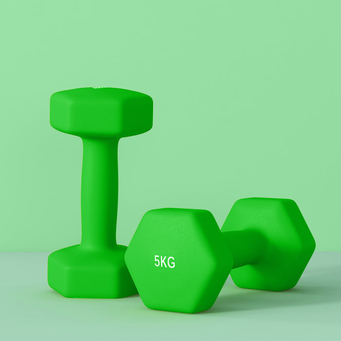 Set of 2 Hexagonal Dumbbells Weights Pair, 2 x 5kg, Green