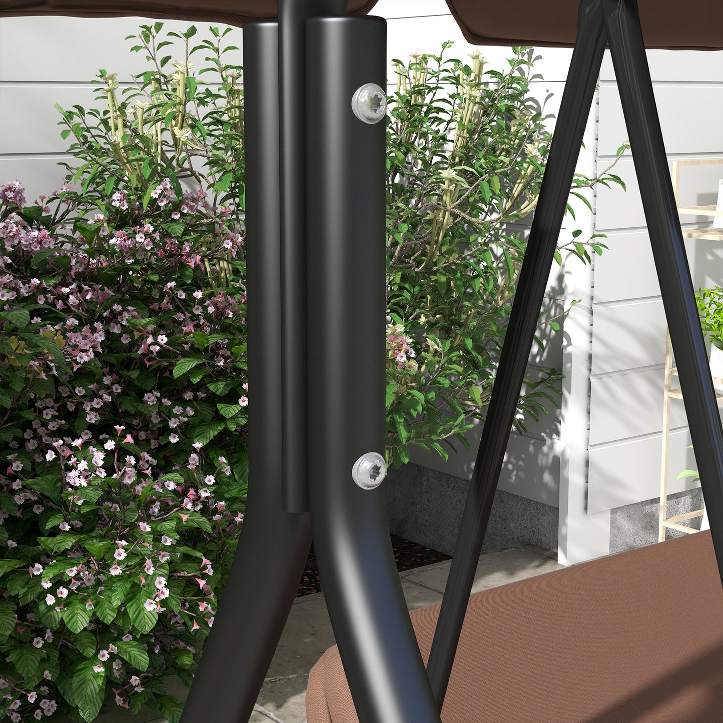 3-Seat Swing Chair Garden Swing Seat with Adjustable Canopy for Patio, Brown