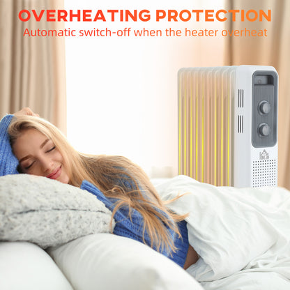 Oil Filled Radiator Portable Heater W/ 9 Fin, 3 Heat Settings White