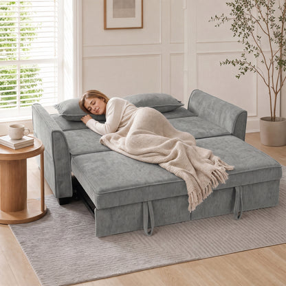 2 Seater Sofa Bed, 4-in-1 Convertible Pull Out Sleeper Sofa, Grey