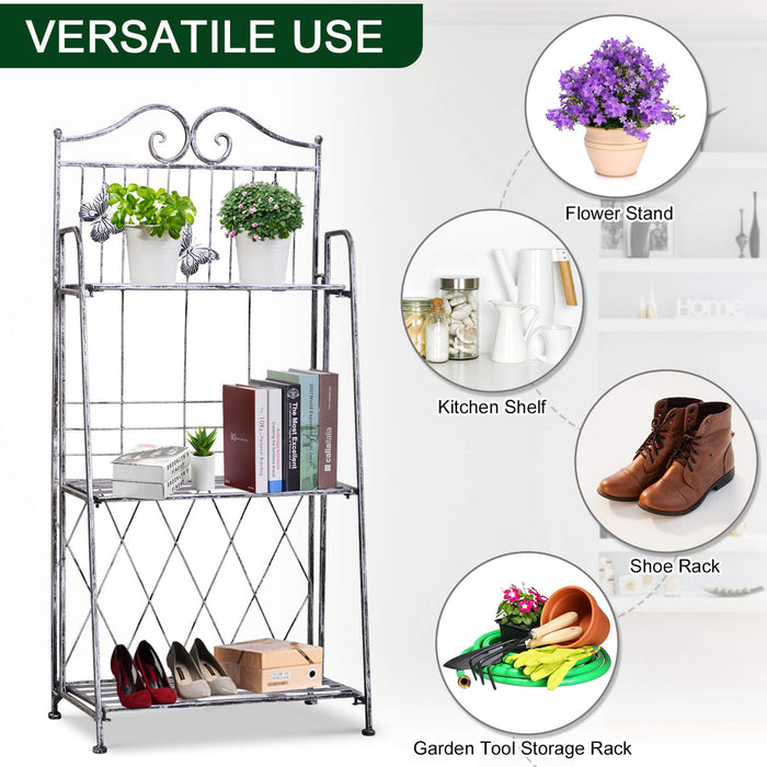 Indoor Outdoor Freestanding 3-Tier Garden Plant Stand Metal Flower Display Rack for Potted Plants Balcony D√É¬©cor 44L x 25W x 96H cm