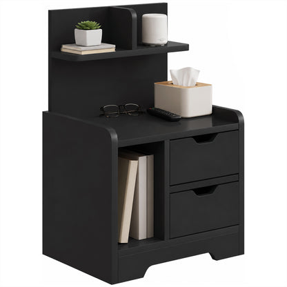 Modern Bedside Table with 2 Drawers and Open Shelves for Bedroom