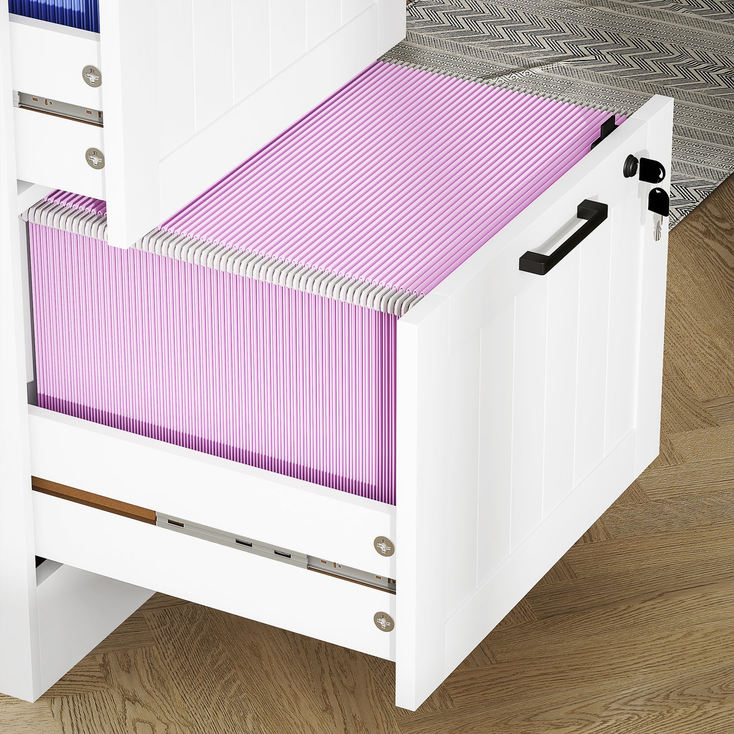 2 Drawer File Cabinet with Lock and Adjustable Hanging Bars, White