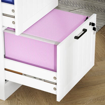2 Drawer File Cabinet with Lock and Adjustable Hanging Bars, White