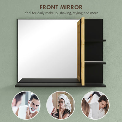 Bathroom Mirror Wall Mount Vanity Mirror with 4 Storage Shelves, Black