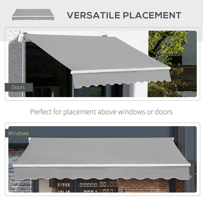 4x2.5m Retractable Manual Awning Window Door Sun Shade Canopy with Fittings and Crank Handle Grey