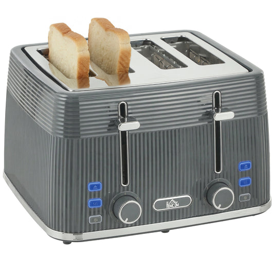 4 Slice Electric Toaster with 7 Browning Levels, 1860W, Grey