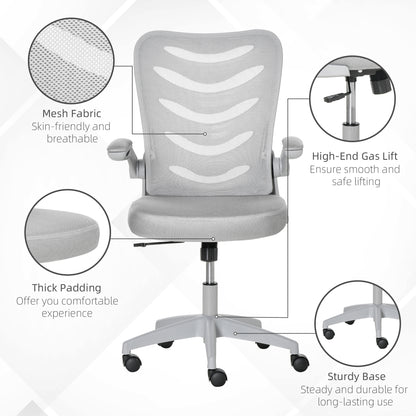 Mesh Office Chair for Home Swivel Task Desk Chair with Lumbar Back Support, Flip-Up Arm, Adjustable Height, Grey