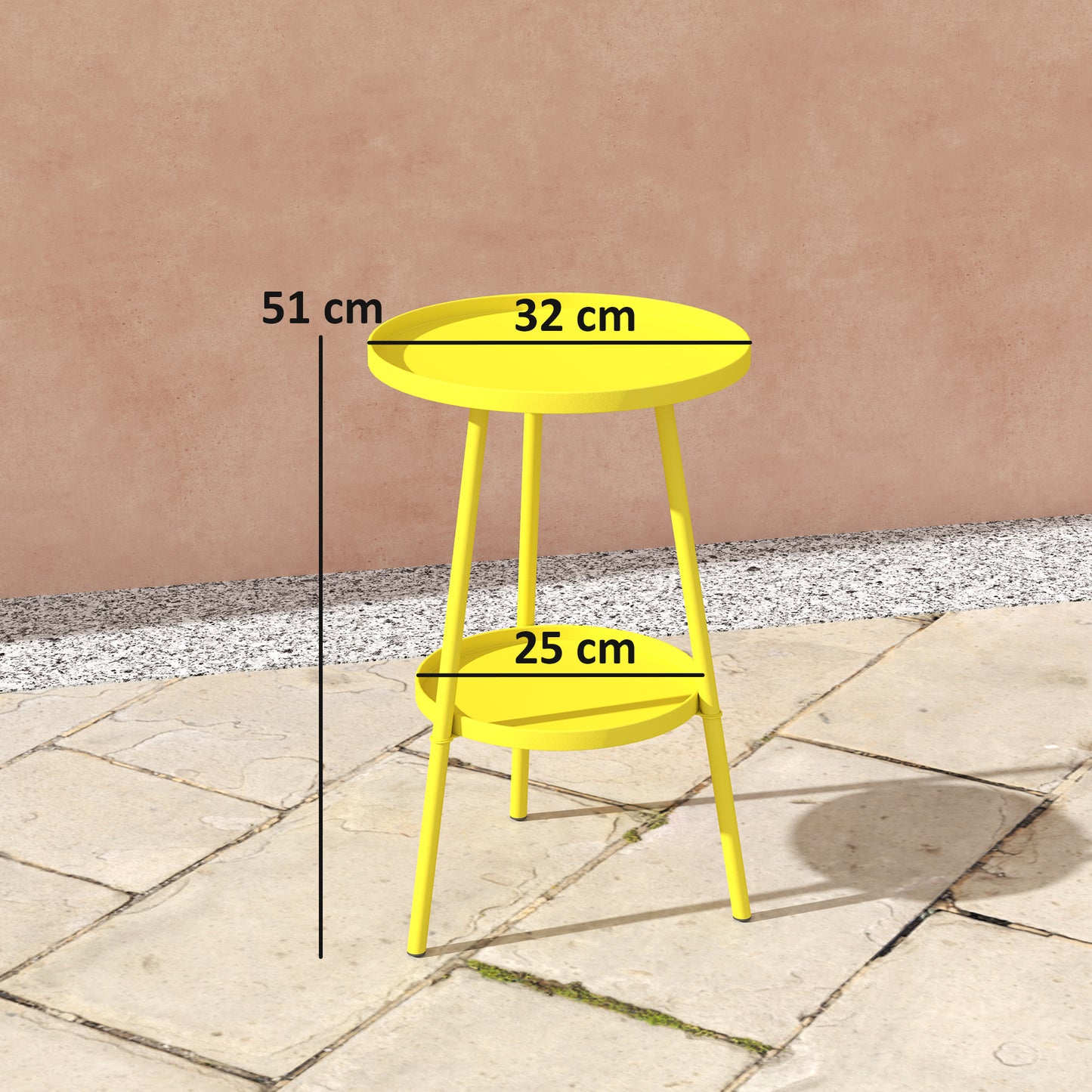 Round Garden Table, 2-Tier Metal Patio Table Coffee Table, Yellow