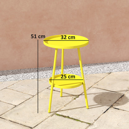 Round Garden Table, 2-Tier Metal Patio Table Coffee Table, Yellow