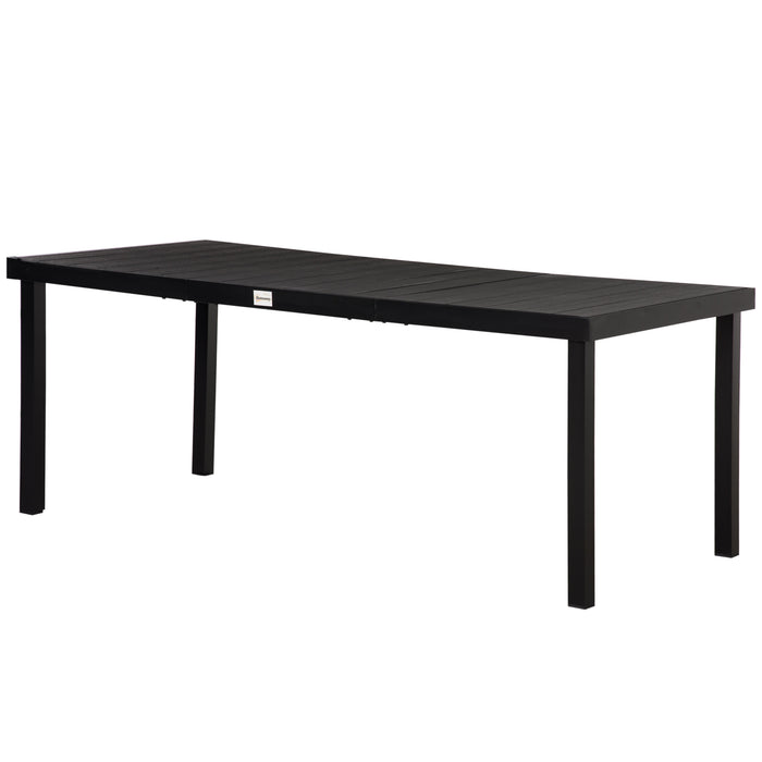 Aluminium Outdoor Garden Dining Table for 8 People, Faux Wood Top, for Garden, Lawn, Patio, 190 x 90 x 74cm, Black